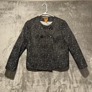 Tory Burch Wool Cotton Silk Blend Sz 10‎ Black White Blazer Career